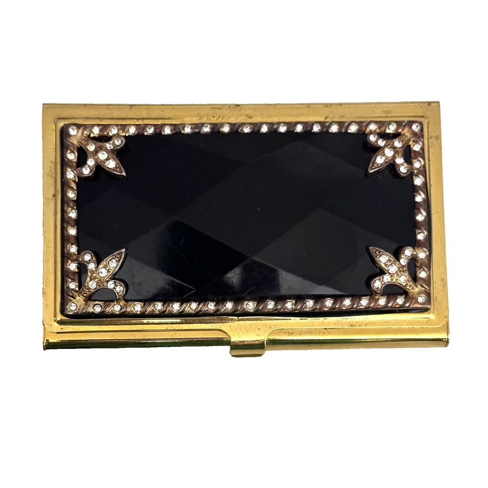 SPRING STREET DESIGN BLACK CARD HOLDER WITH CRYSTAL BORDER